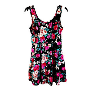 Deb M Floral Black And Pink Tank Fit And Flare Dress